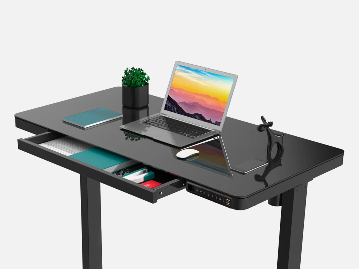 Uncaged Ergonomics UncagedErgonomics Glass Standing Desk: Drawer & USB ports