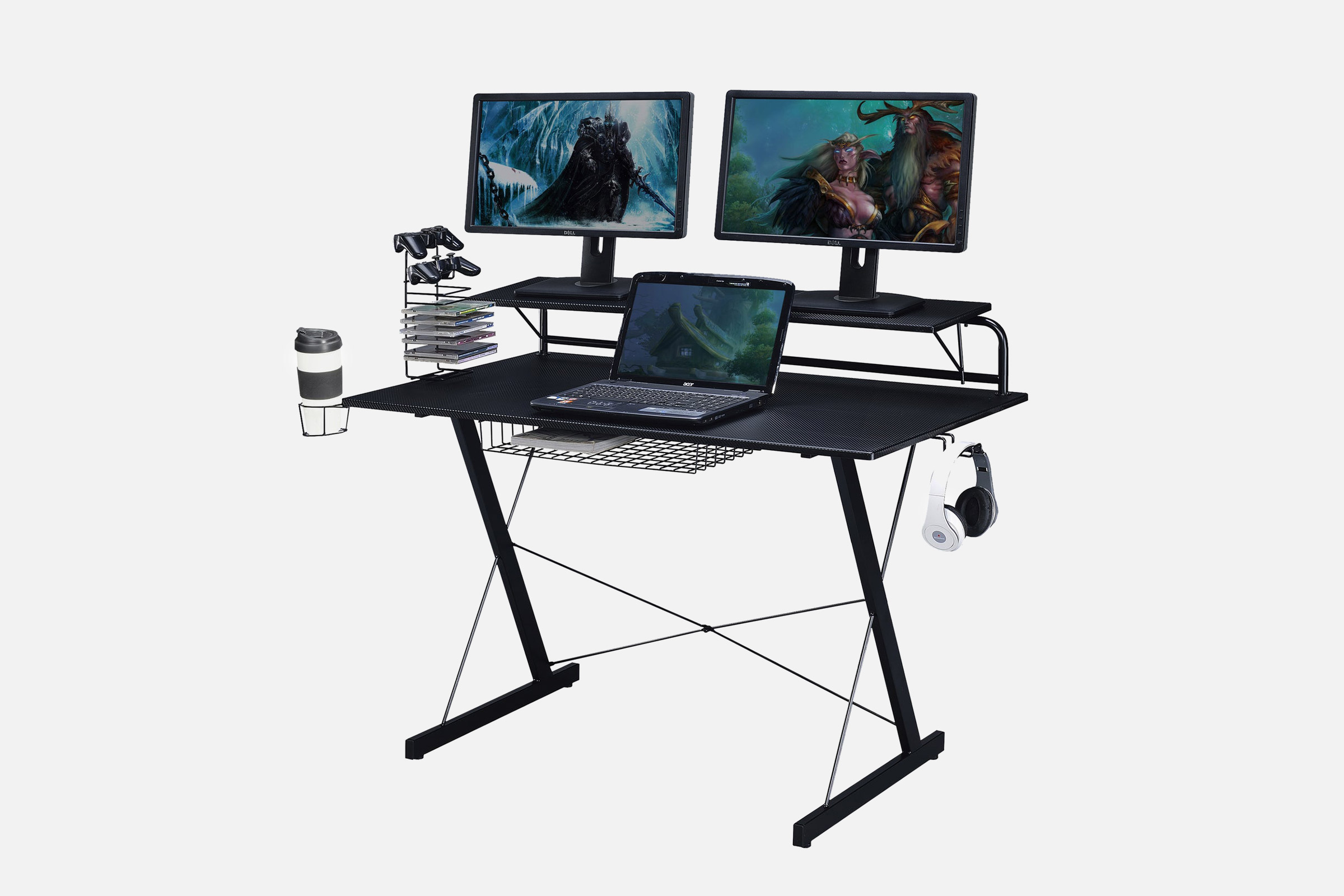 Techni Mobili TS-200 X-shaped Gaming Desk: Additional Storage