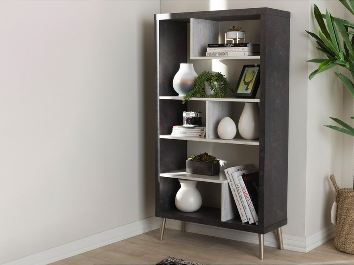 Skyline Decor Dark And Light Grey Wood Display Shelf