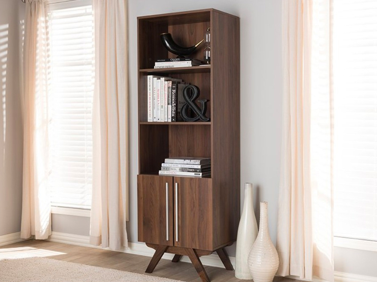 Skyline Decor Walnut Bookcase: Mid-Century Modern