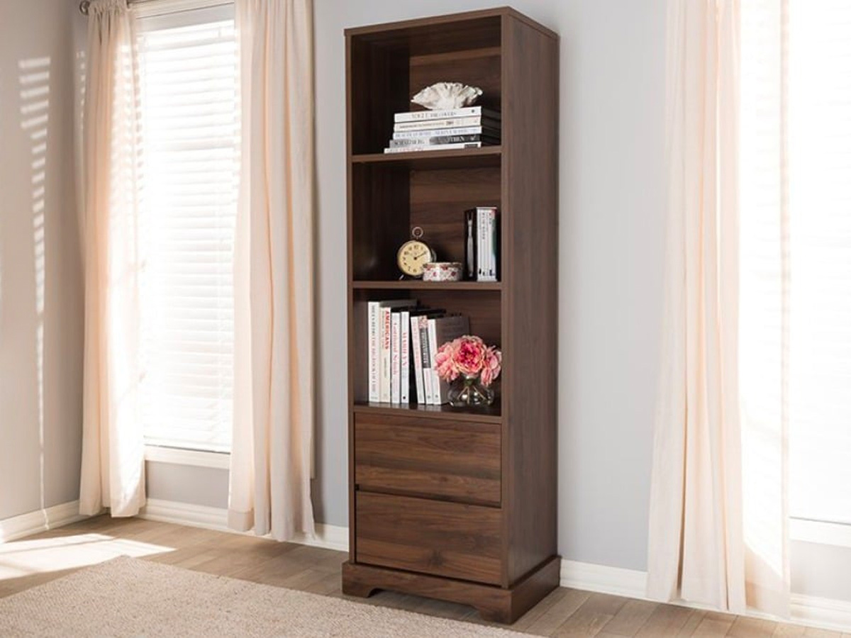 Skyline Decor Walnut Brown Finish: 2 - Drawer Bookcase