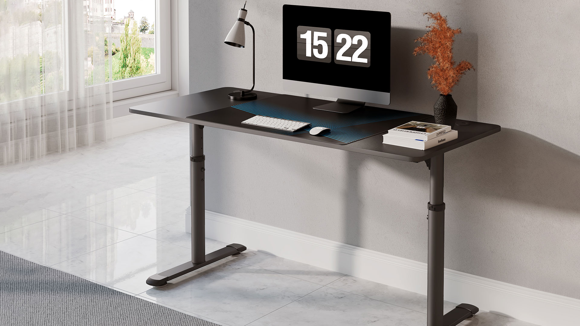 Steel Ergonomic Desk with Side Crank/Black DEVAISE Manual Height Adjustable Standing Desk 