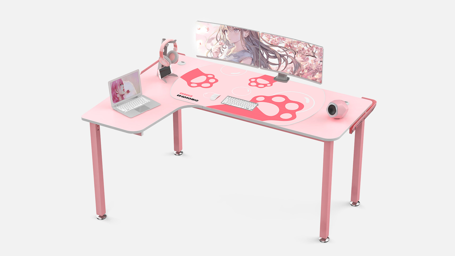 Eureka Ergonomic 47 Pink Computer Gaming Desk, Curved Gamer Table