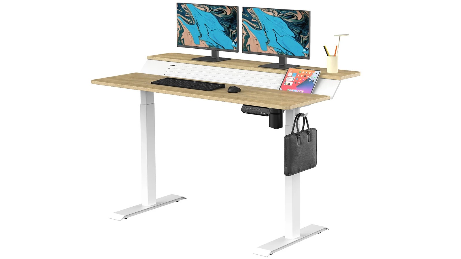 FENGE 2-tier Standing Desk: Tablet Stand & USB Ports