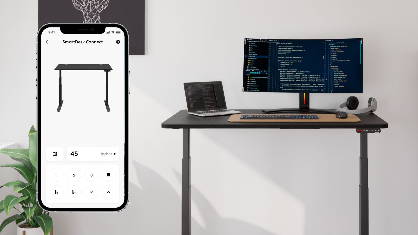 SmartDesk Connect, Black frame, Dark Bamboo Top