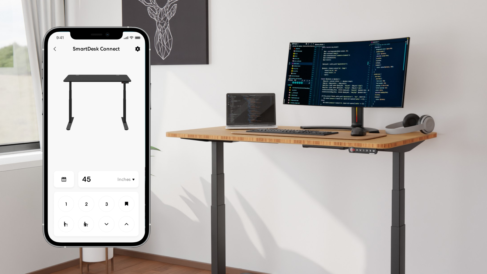 SmartDesk Connect, Black Frame, Bamboo Top