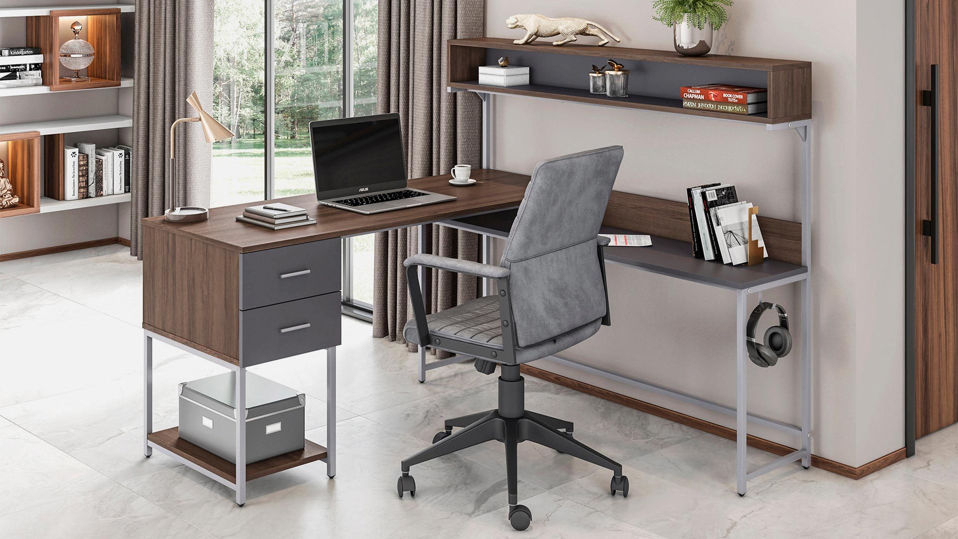 Slim Desk with 2 Drawers for Multipurpose Use – RealRooms