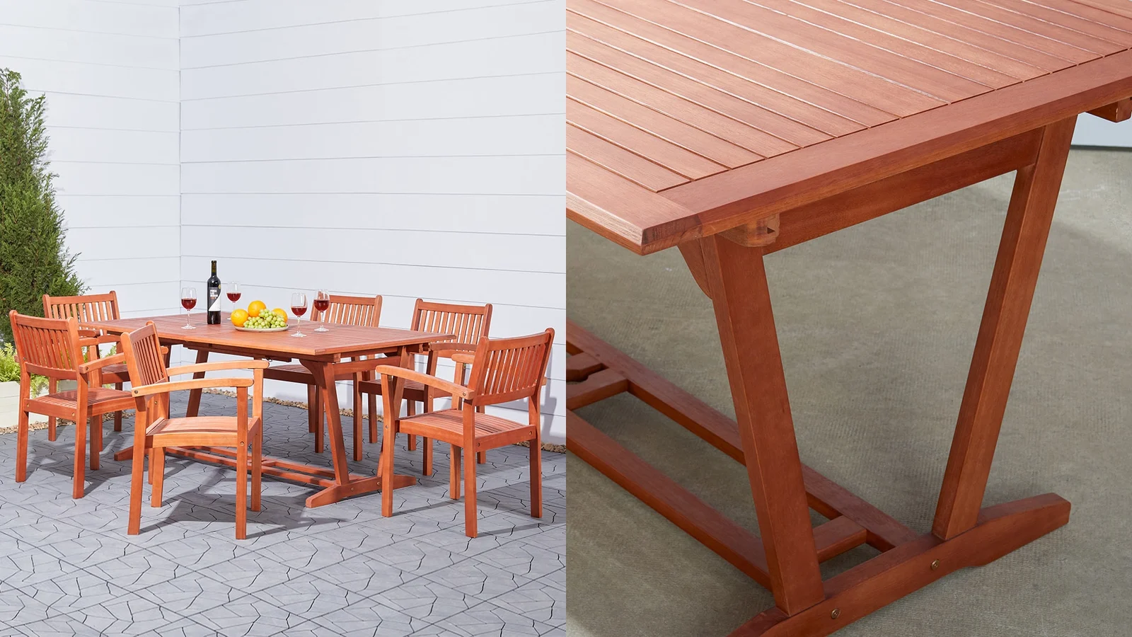 VIFAH Outdoor Patio Wood 7-piece Dining Set with Extension Table - Autonomous.ai